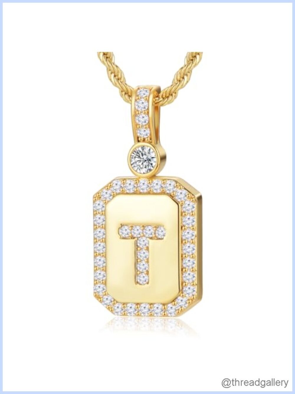 24K Gold Filled Initial Necklace 5A CZ Square Pendant